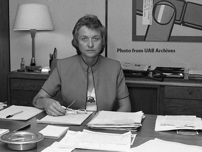Dean Milly Cowles at her desk, 1980