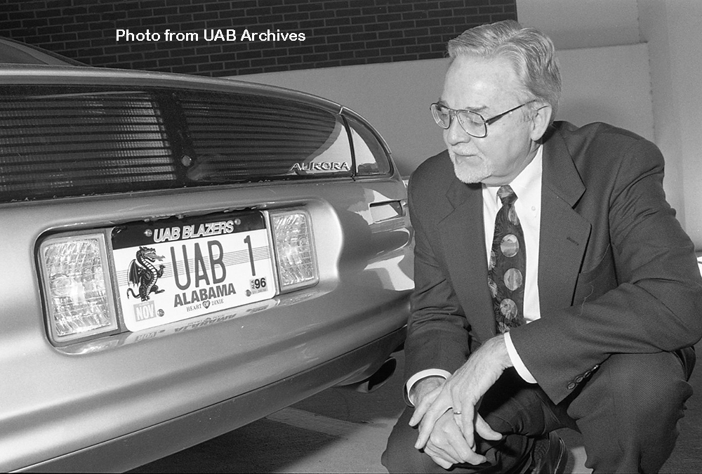 President Claude Bennett and the new UAB license plate